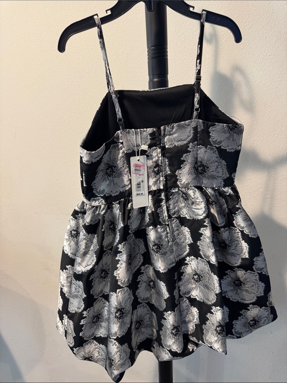 GB girls Black Floral Silver-Gray Satin Party Dress